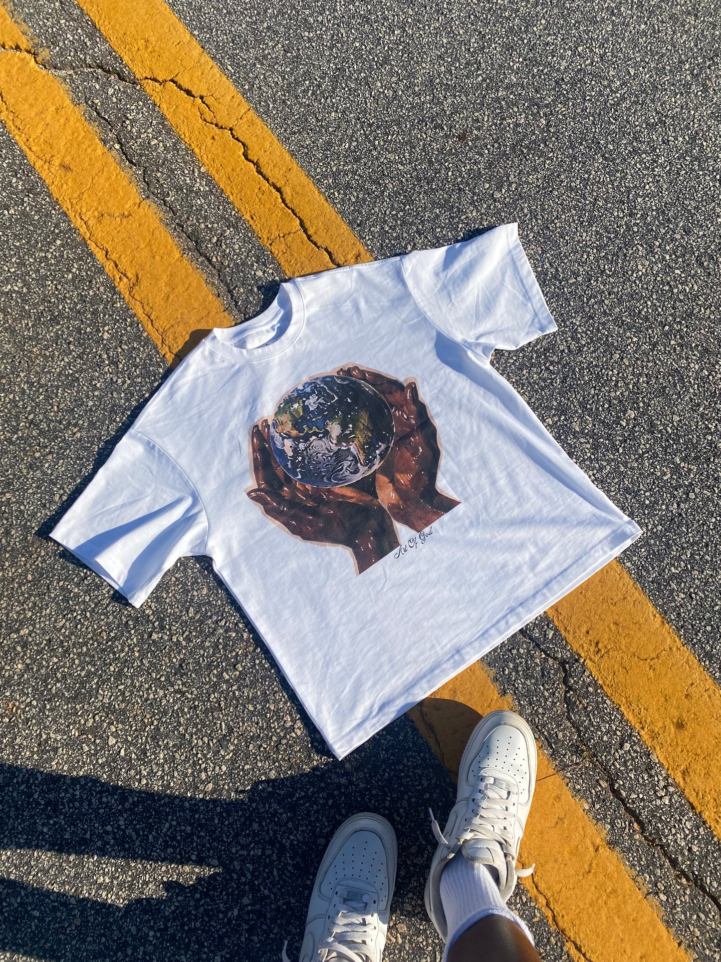 World In His Hands White Tee